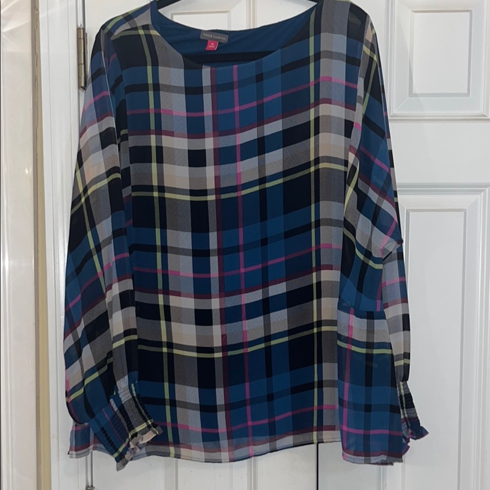 Plaid Women's Top - Blue and Black